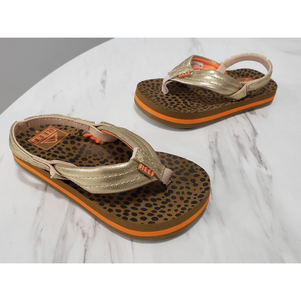 NEW SIZE 9 Reef Toddler Baby Girl AHI Thong Sandal ankle strap rose gold leopard